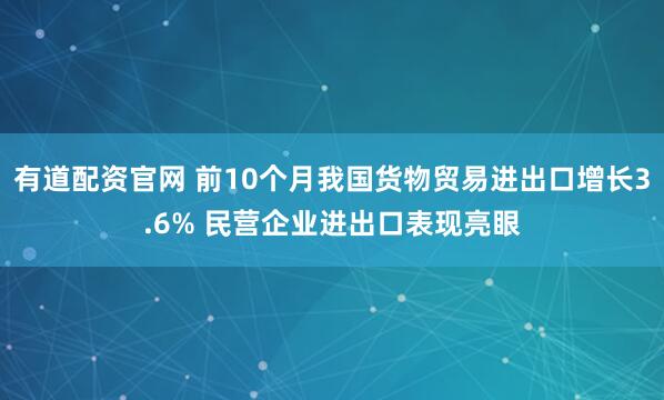 有道配资官网 前10个月我国货物贸易进出口增长3.6% 民营企业进出口表现亮眼